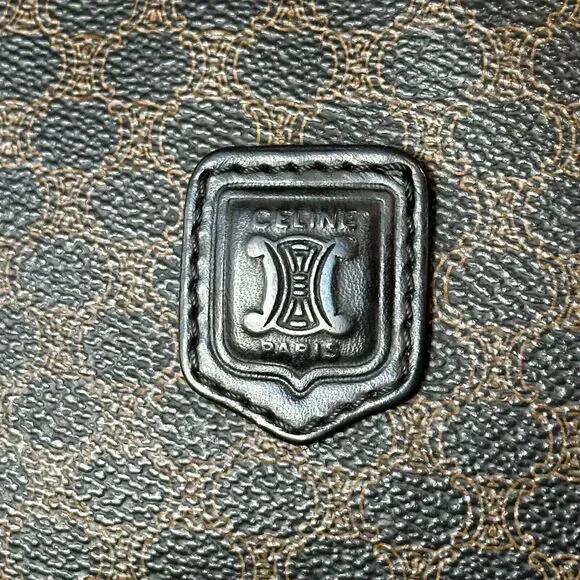 CELINE Macadam Clutch Handbag Black Brown Triomphe Leather Unisex Vintage 90s - Picture 3 of 16